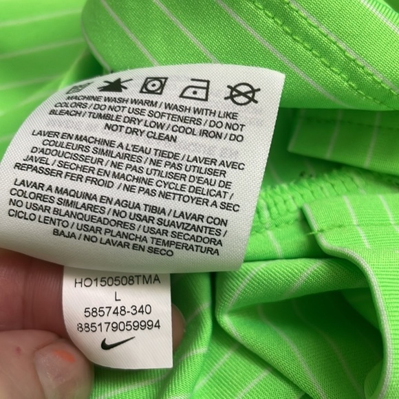 Men's Nike Golf tour performance Neon Green White Stripe Polo shirt Size L - Picture 11 of 11